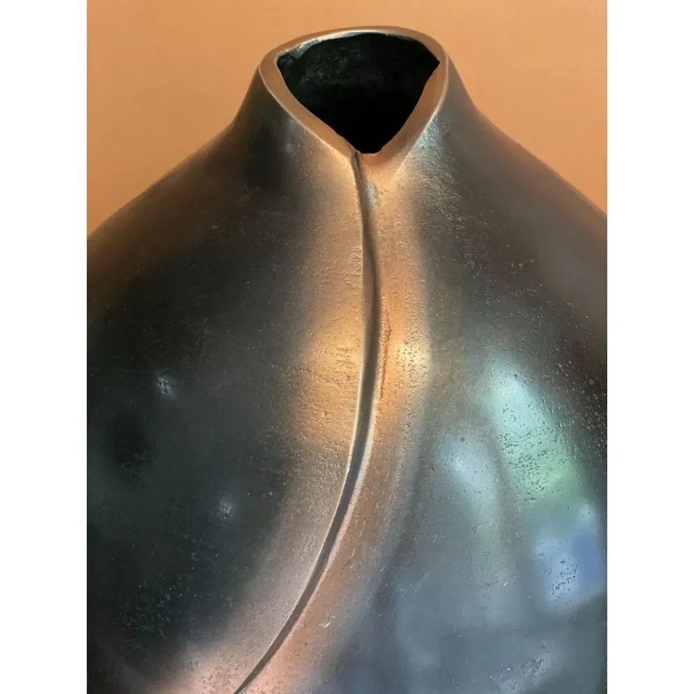 Handcrafted Metal Vase 2 | Black Sculptural Round Vases | Modern Home Decor